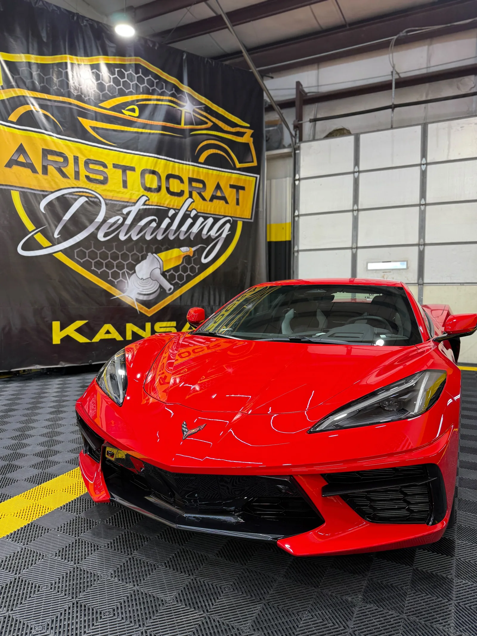 Red Corvette paint correction ceramic coating Kansas City